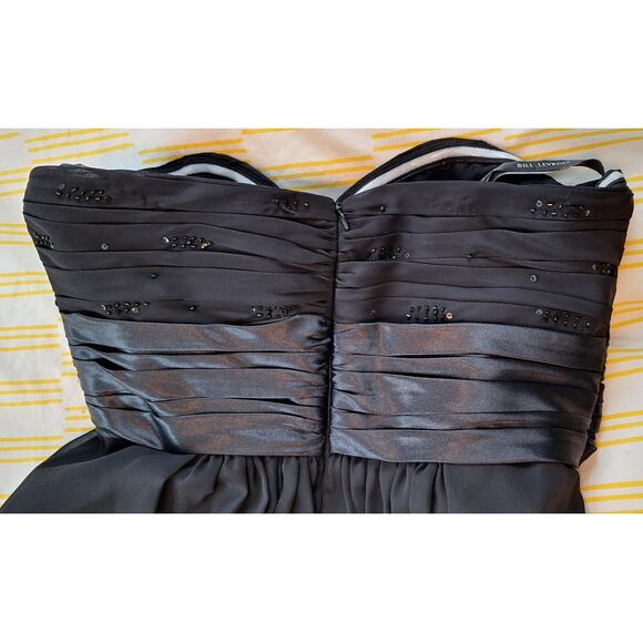 BILL LEVKOFF Strapless Sweetheart Chiffon Empire Waist Full Gown Dress Black 14 - Picture 9 of 10